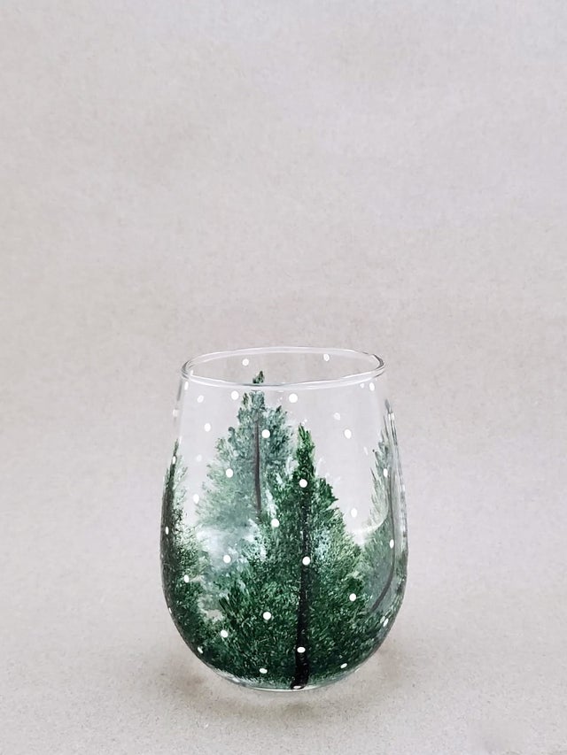 Hand Painted Gold Leaf Stemless Wine Glass By Elm Design – Bella